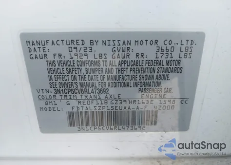 2024 Nissan Kicks Sv Xtronic Cvt z USA, uszkodzony, nr VIN 3N1CP5CV6RL473692